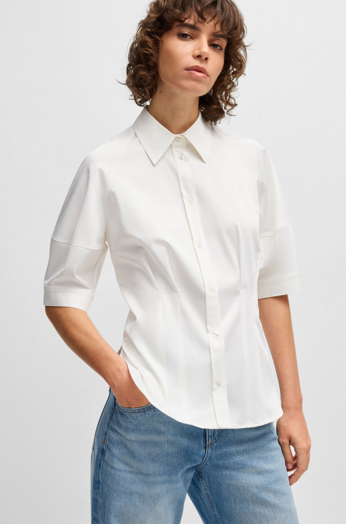 TAILORED BLOUSE IN STRETCH COTTON - 6
