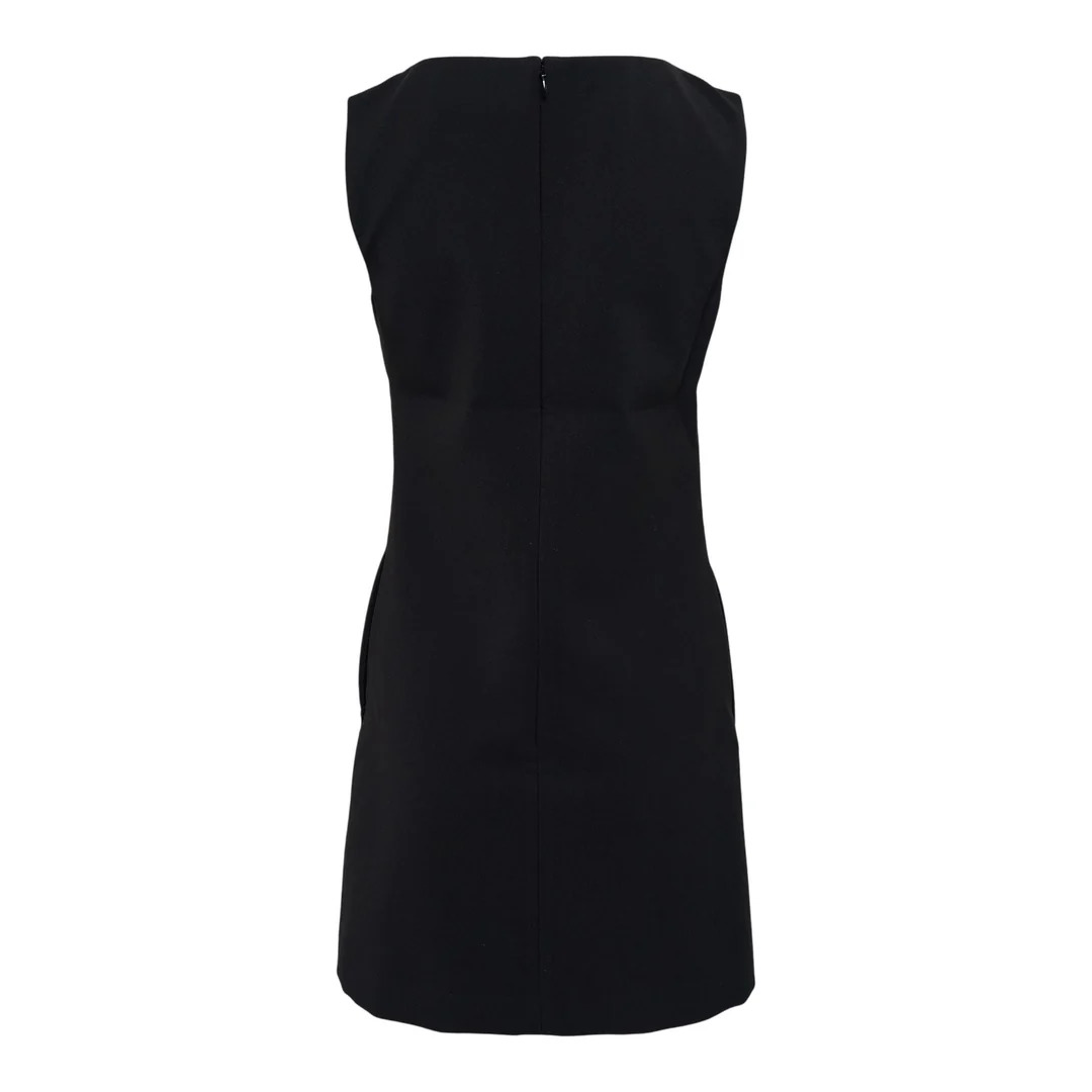 Black Crepe Crystal Trim Mini Dress - 2