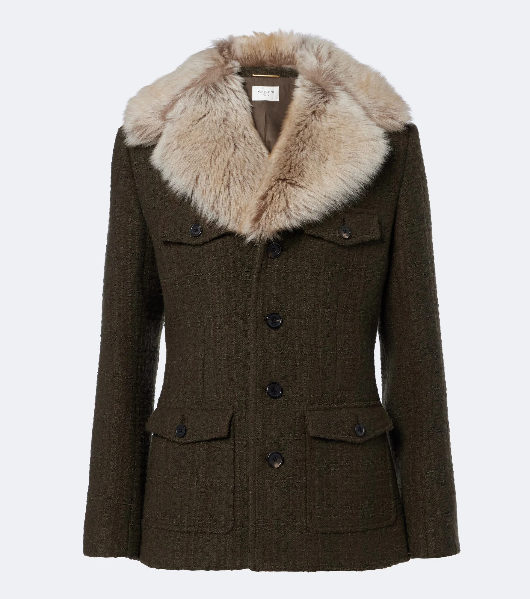 Shearling-trimmed wool-blend tweed jacket - 1