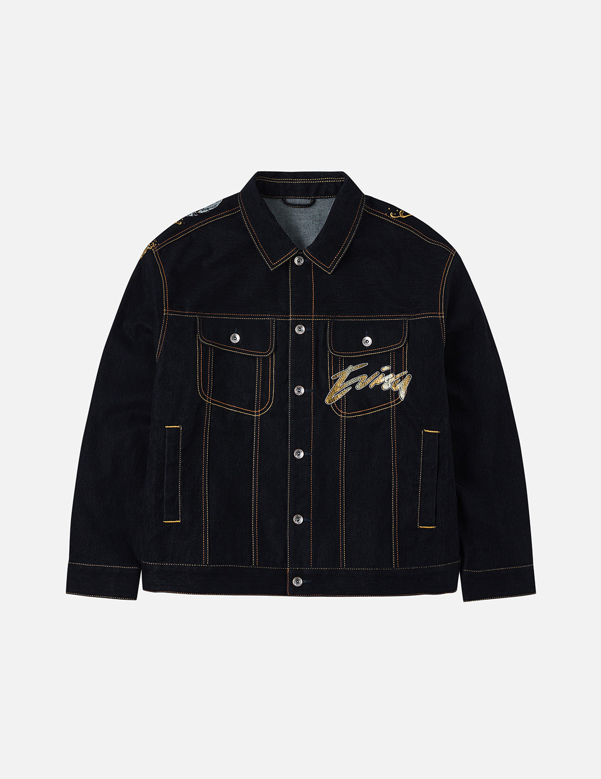 Brushstroke Daicock Print with Logo Embroidery Loose Fit Denim Jacket - 4