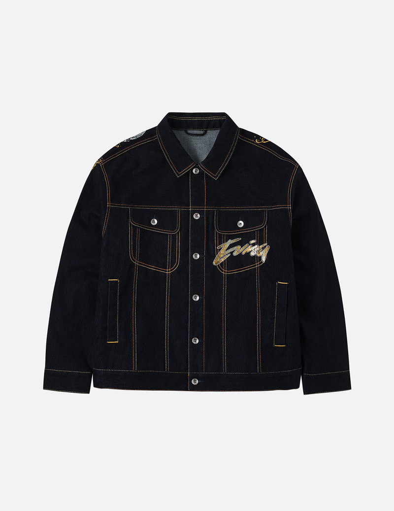 Brushstroke Daicock Print with Logo Embroidery Loose Fit Denim Jacket 4