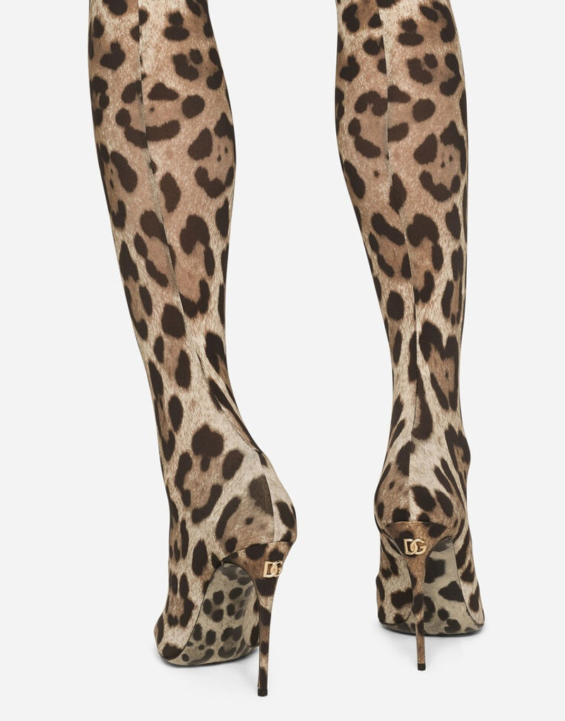 Leopard-print stretch fabric thigh-high boots 5