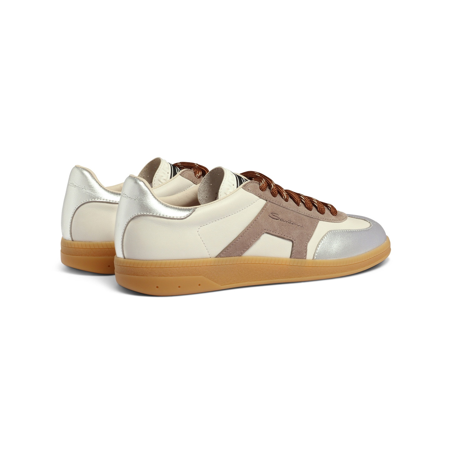 Women's white, beige and silver leather and suede DBS Oly sneaker - 4