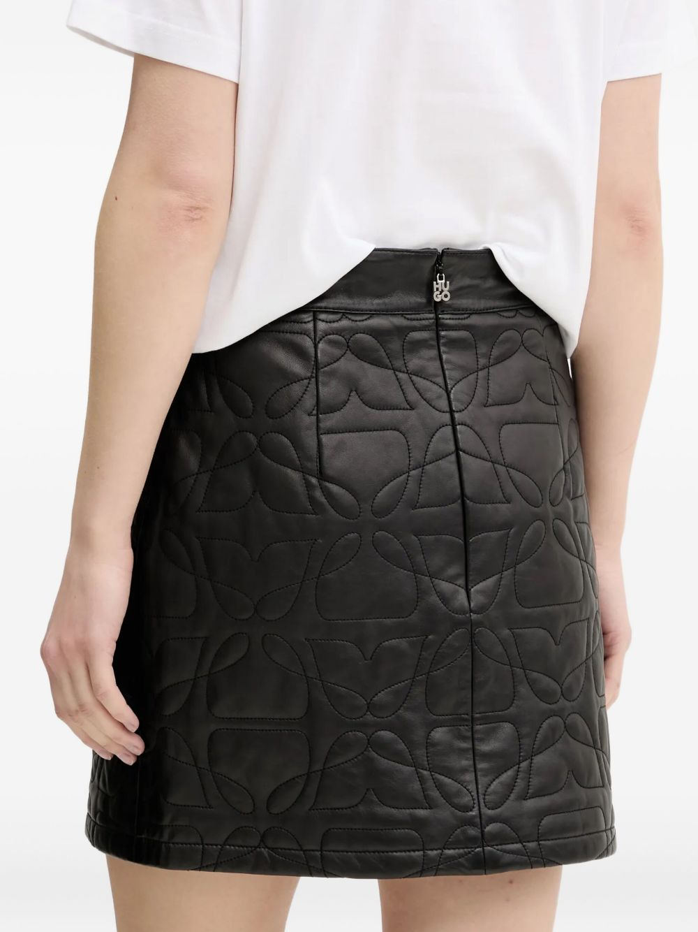 quilted-floral leather mini skirt - 3