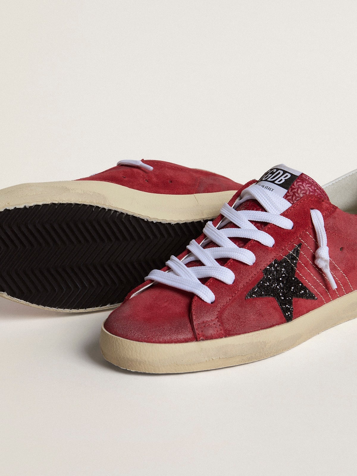 Women’s Super-Star in red suede with glitter star and white heel tab - 3