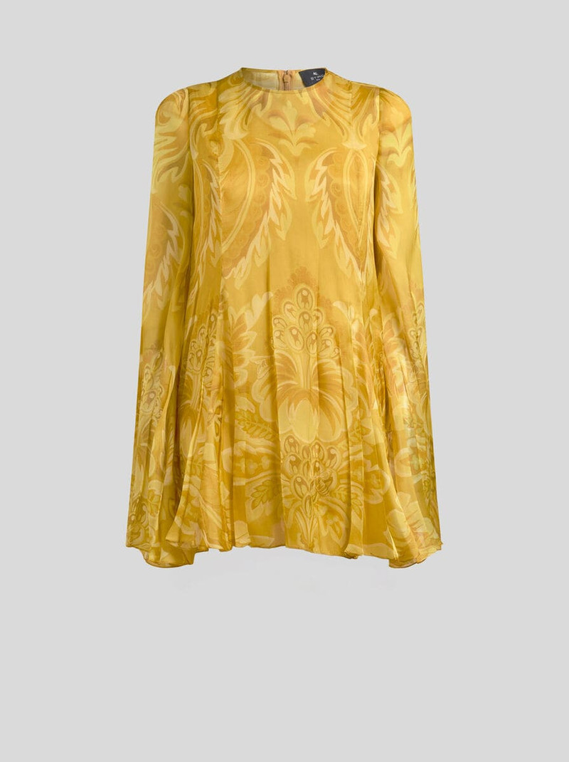 SILK MINI DRESS WITH FLOWER AND BEE MOTIF 1