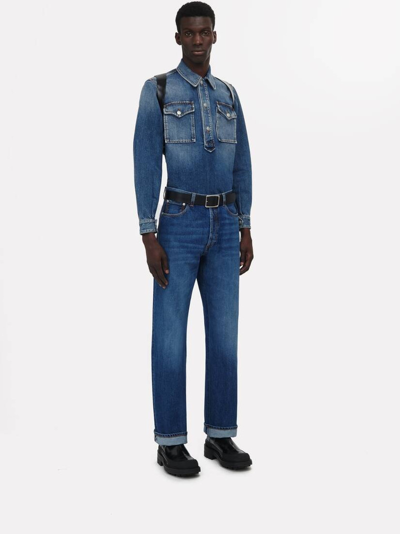 Men's Pull-over Denim Shirt in Washed Blue 3