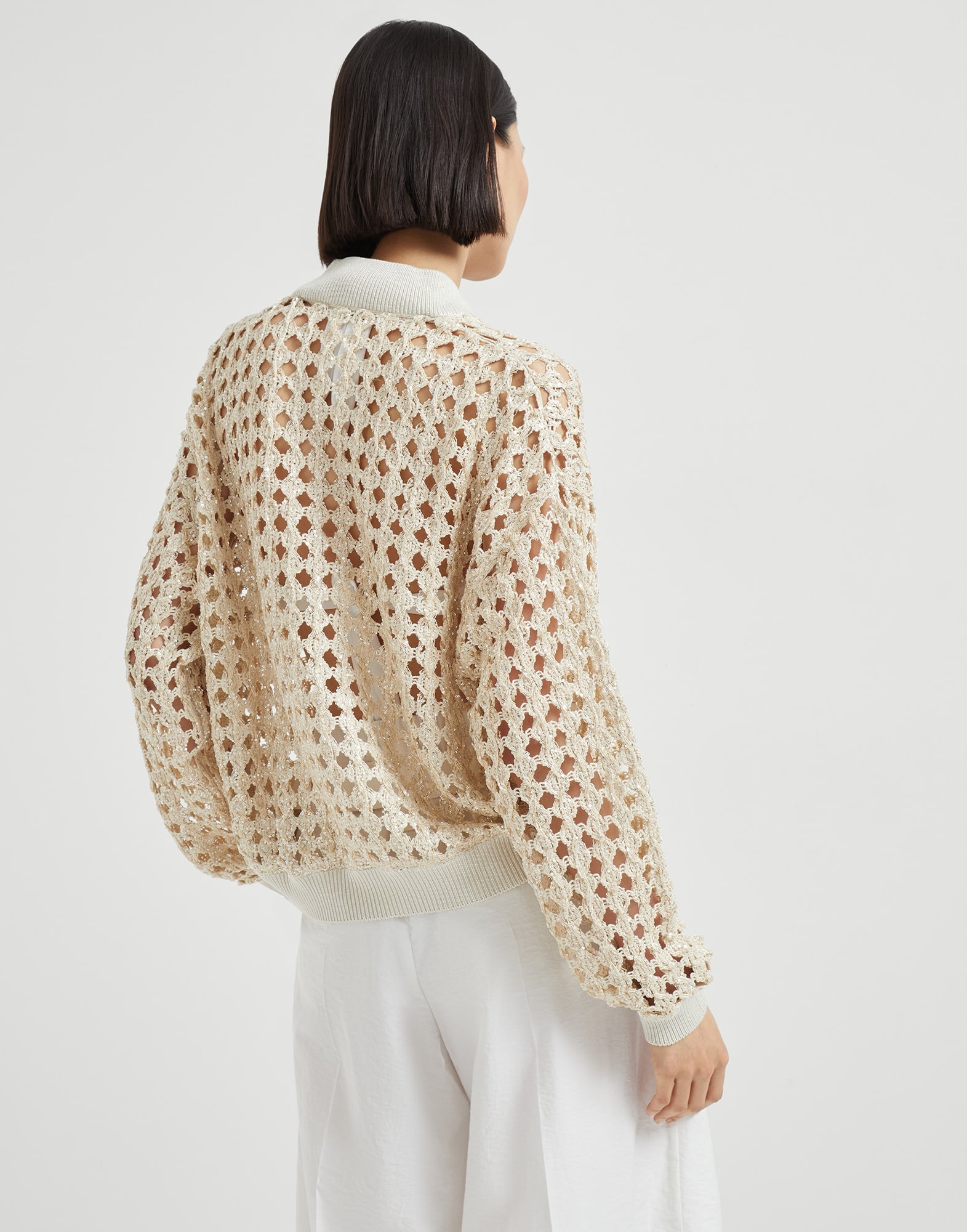 Dazzling Zellige Embroidery knit bomber jacket in jute and cotton - 2
