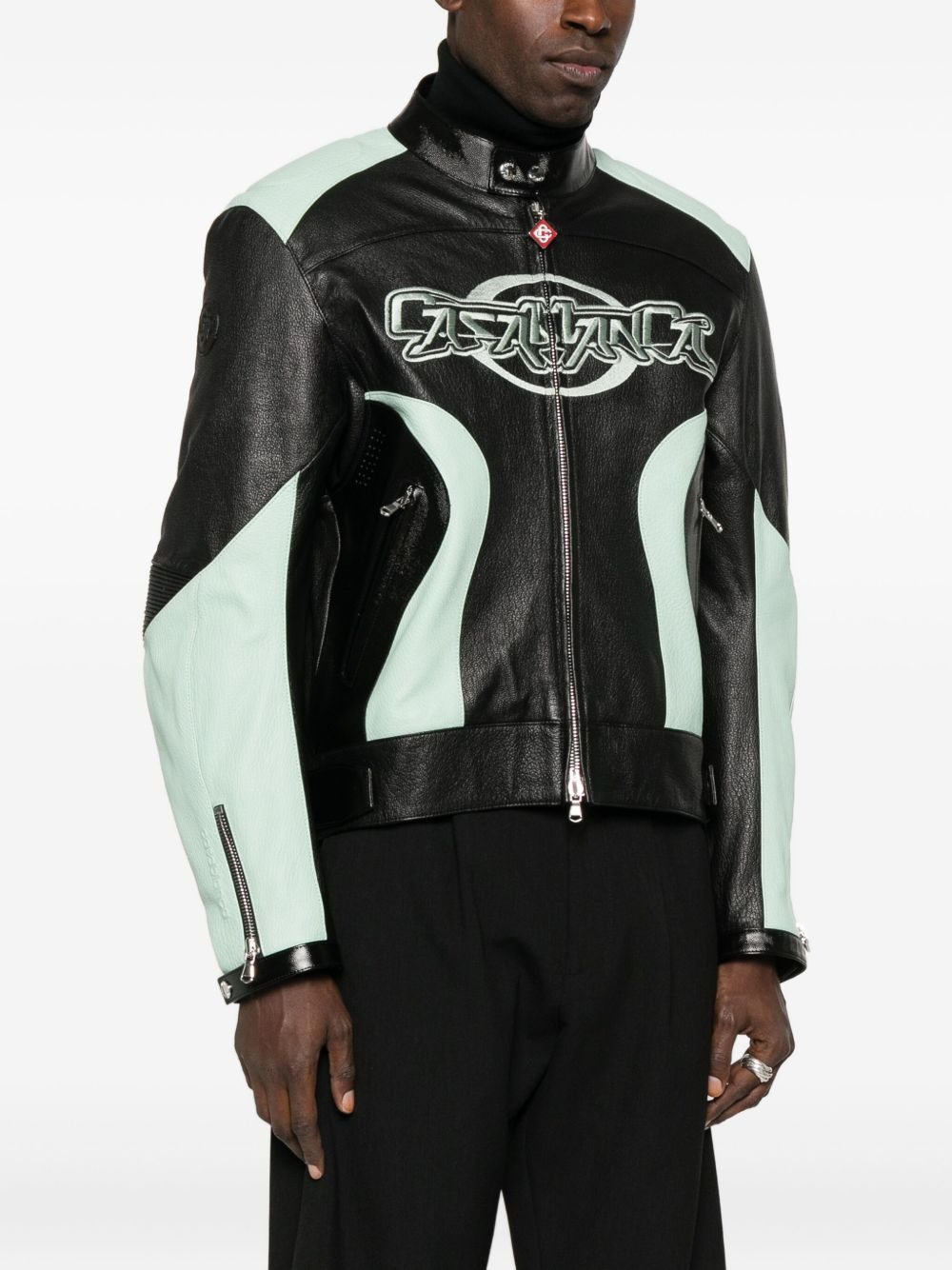 panelled leather jacket - 3