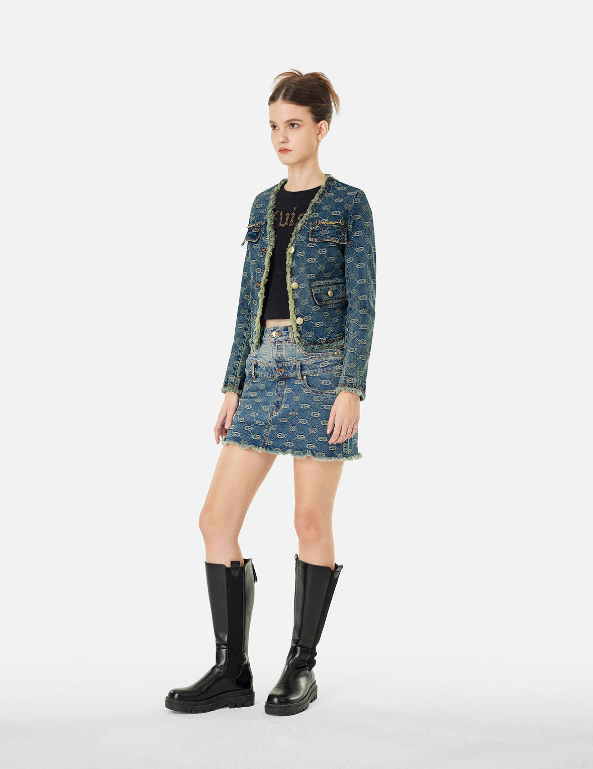 ALLOVER LOGO JACQUARD FASHION FIT DENIM JACKET - 3