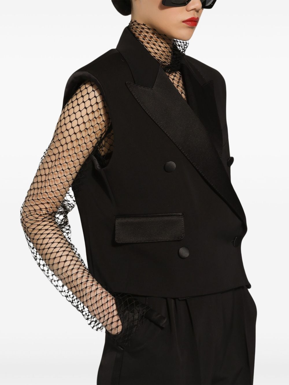 double-breasted gabardine gilet - 5