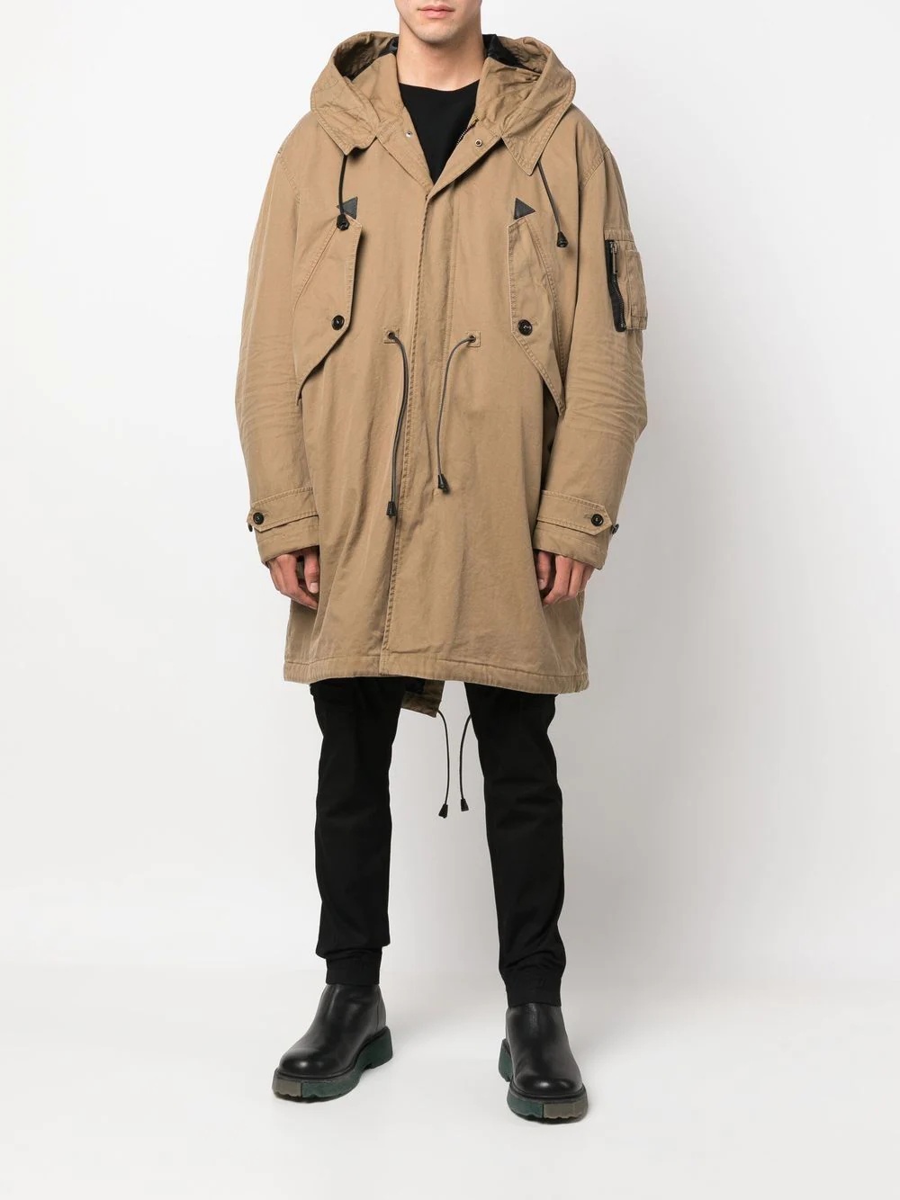 drawstring-hooded parka coat - 2