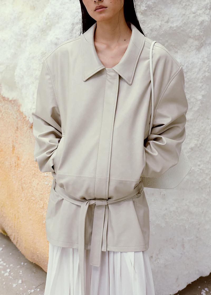 Low Classic Low Waist Artificial Leather Jacket - Beige 5