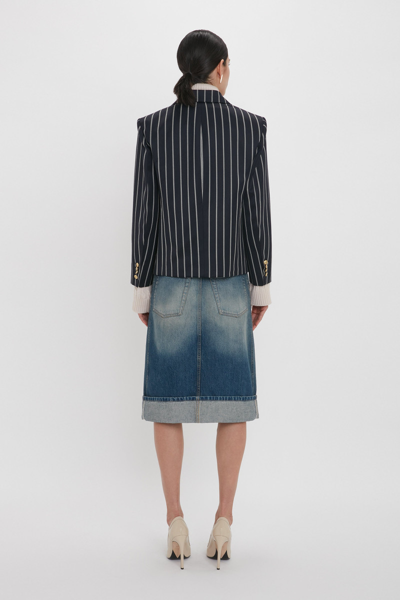 Cropped Double Breasted Jacket In Midnight-White 4