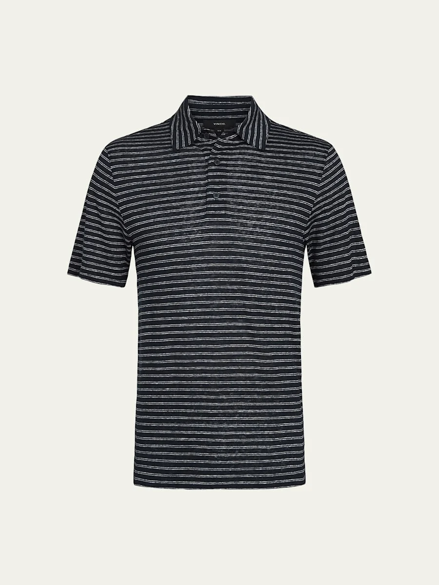 Men's Striped Linen Polo Shirt - 1