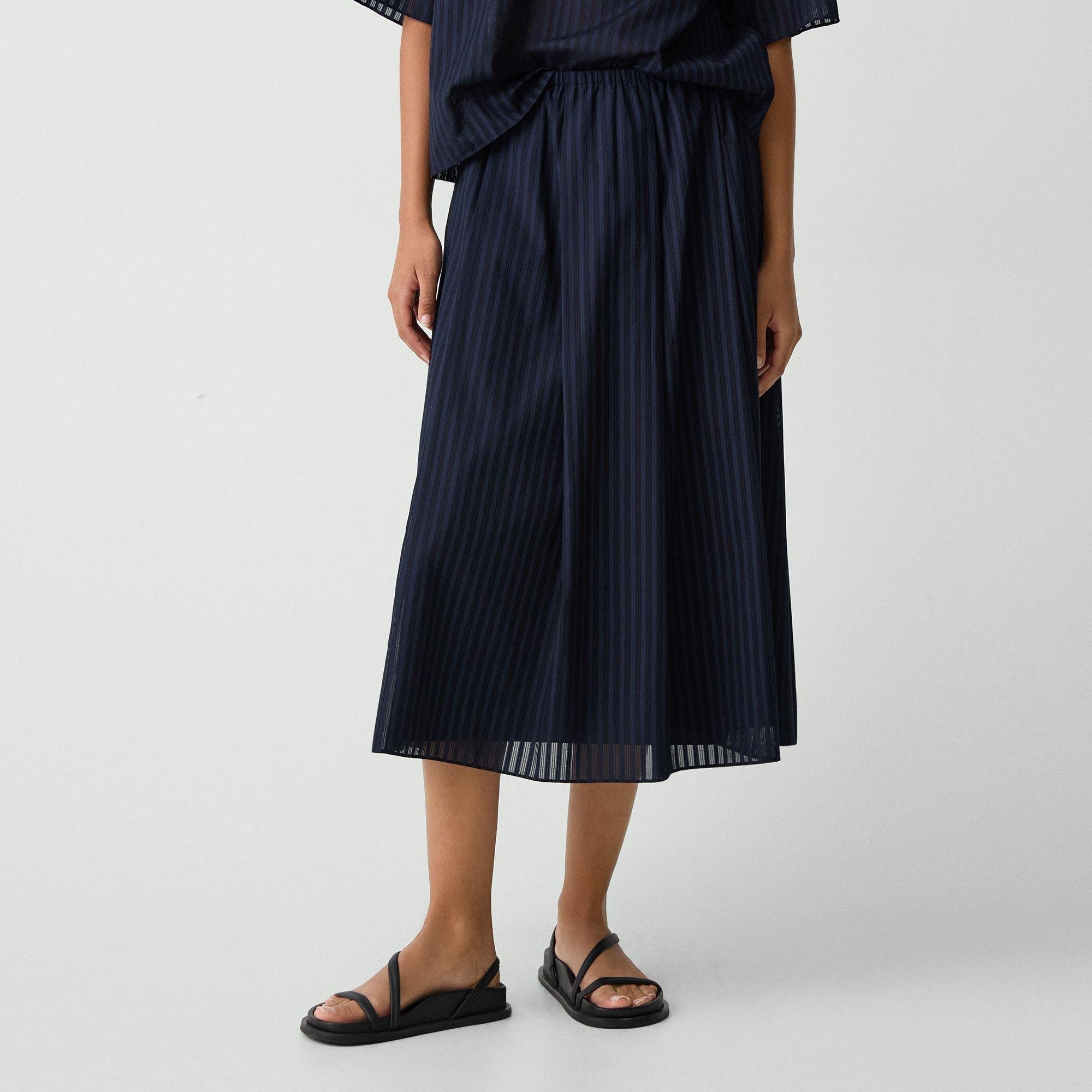 Pleated A-Line Skirt in Linear Cotton - 5
