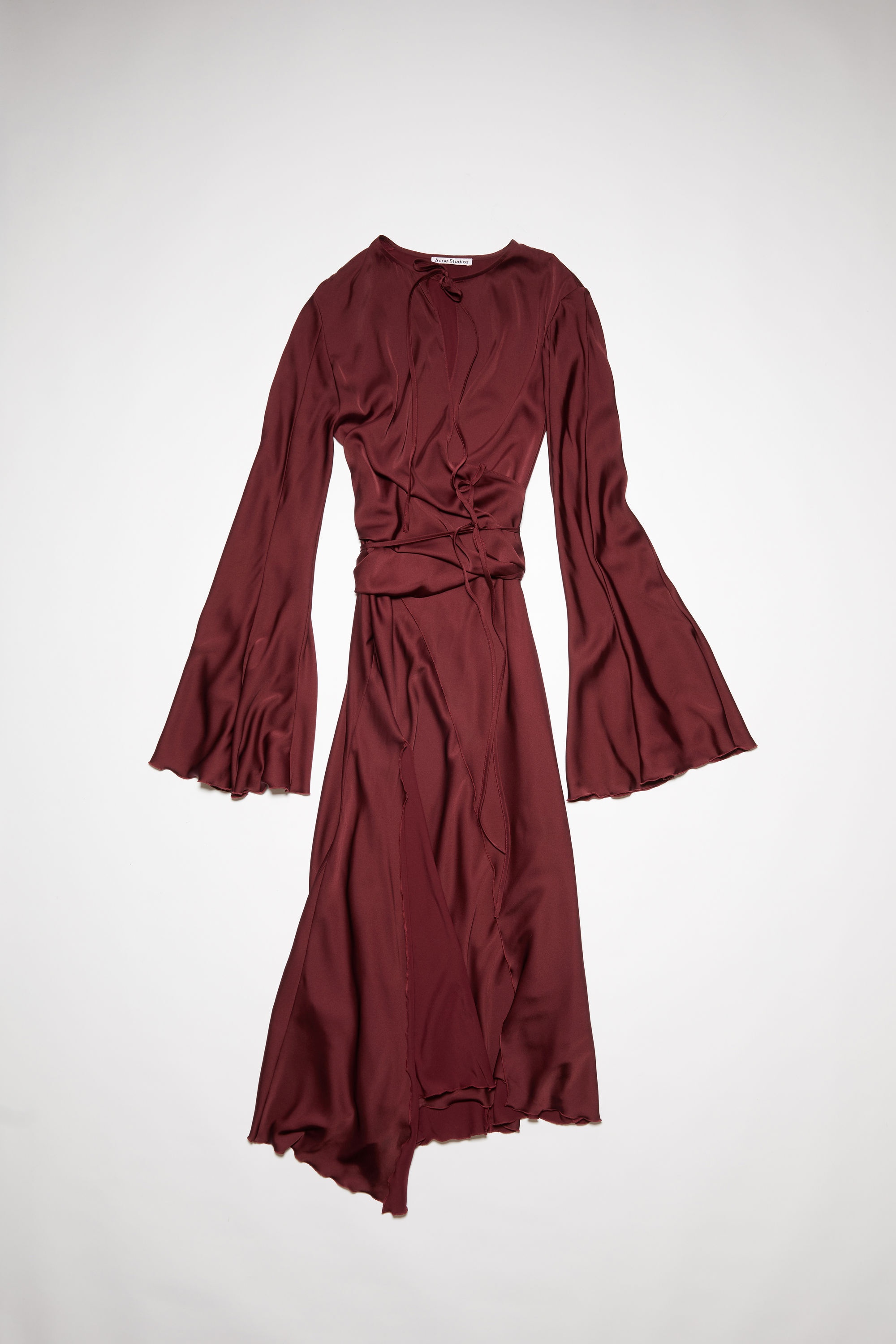 Satin long sleeve dress - Wine red - 6