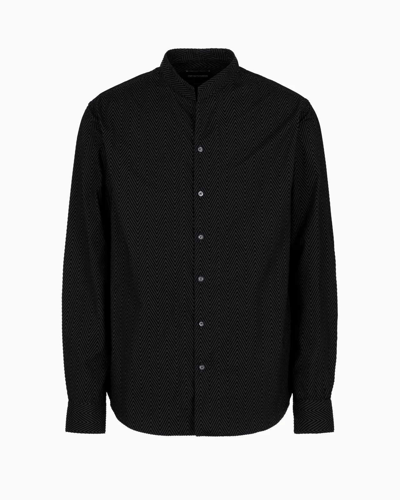 Stretch sateen-cotton shirt with guru collar - 1