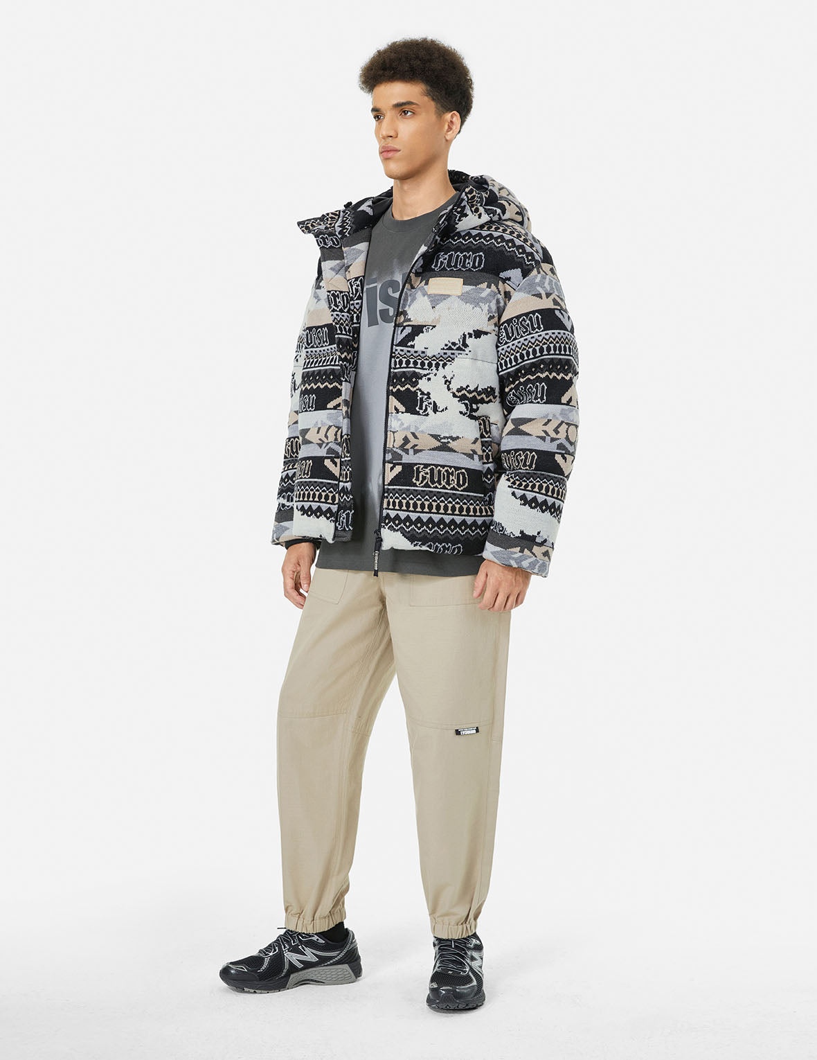 Allover Kamon Intarsia Oversized Down Jacket - 3