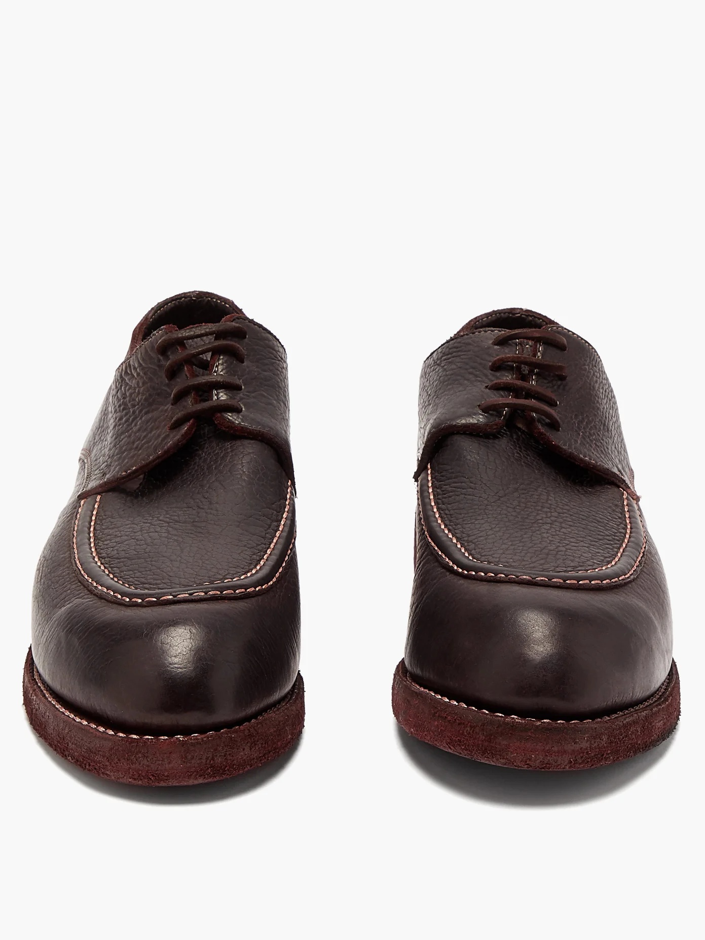 Bison grained-leather derby shoes - 5