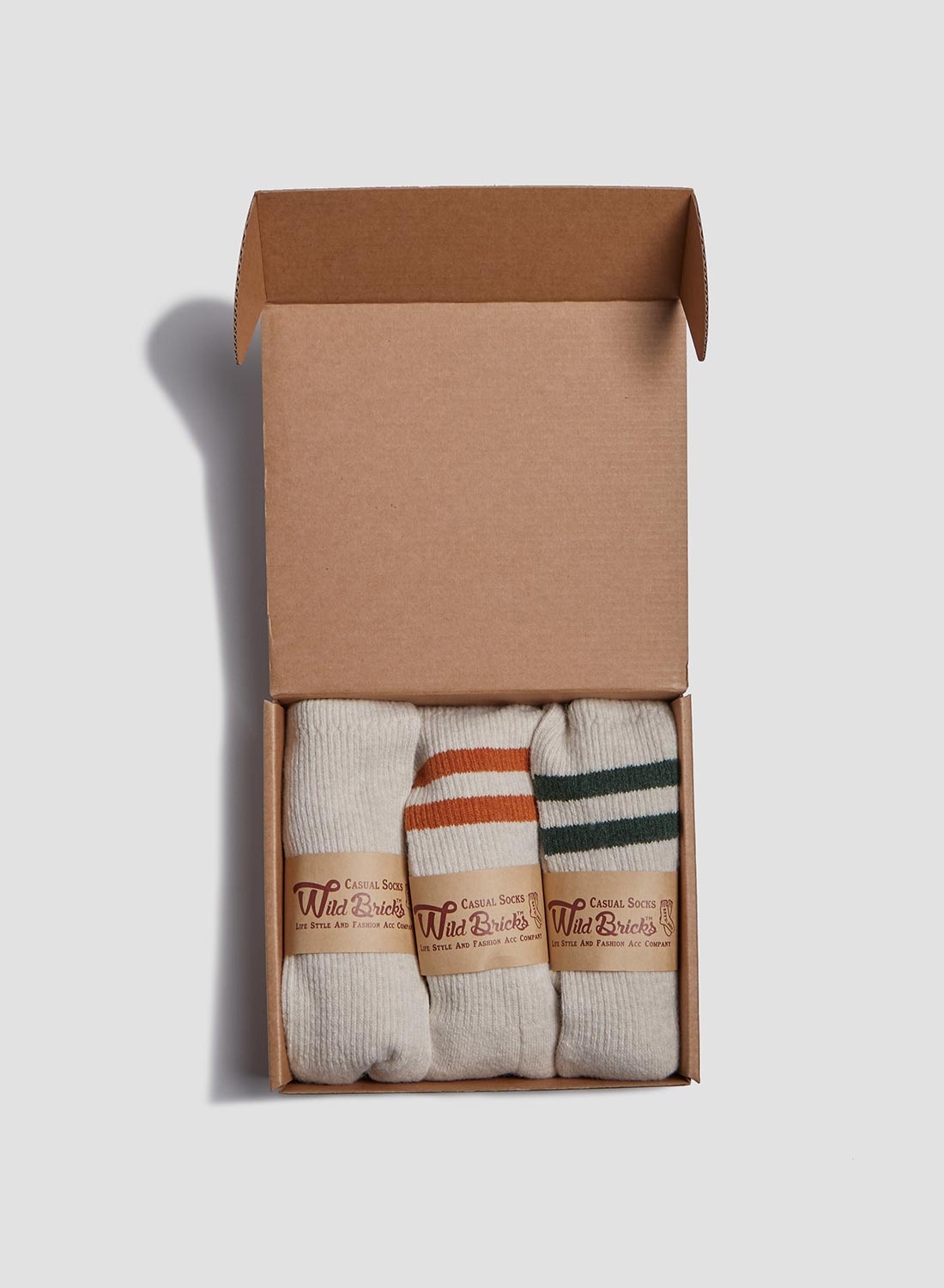 Wild Bricks Wool Vin Tennis Socks Set in Ivory/Orange/Green - 7