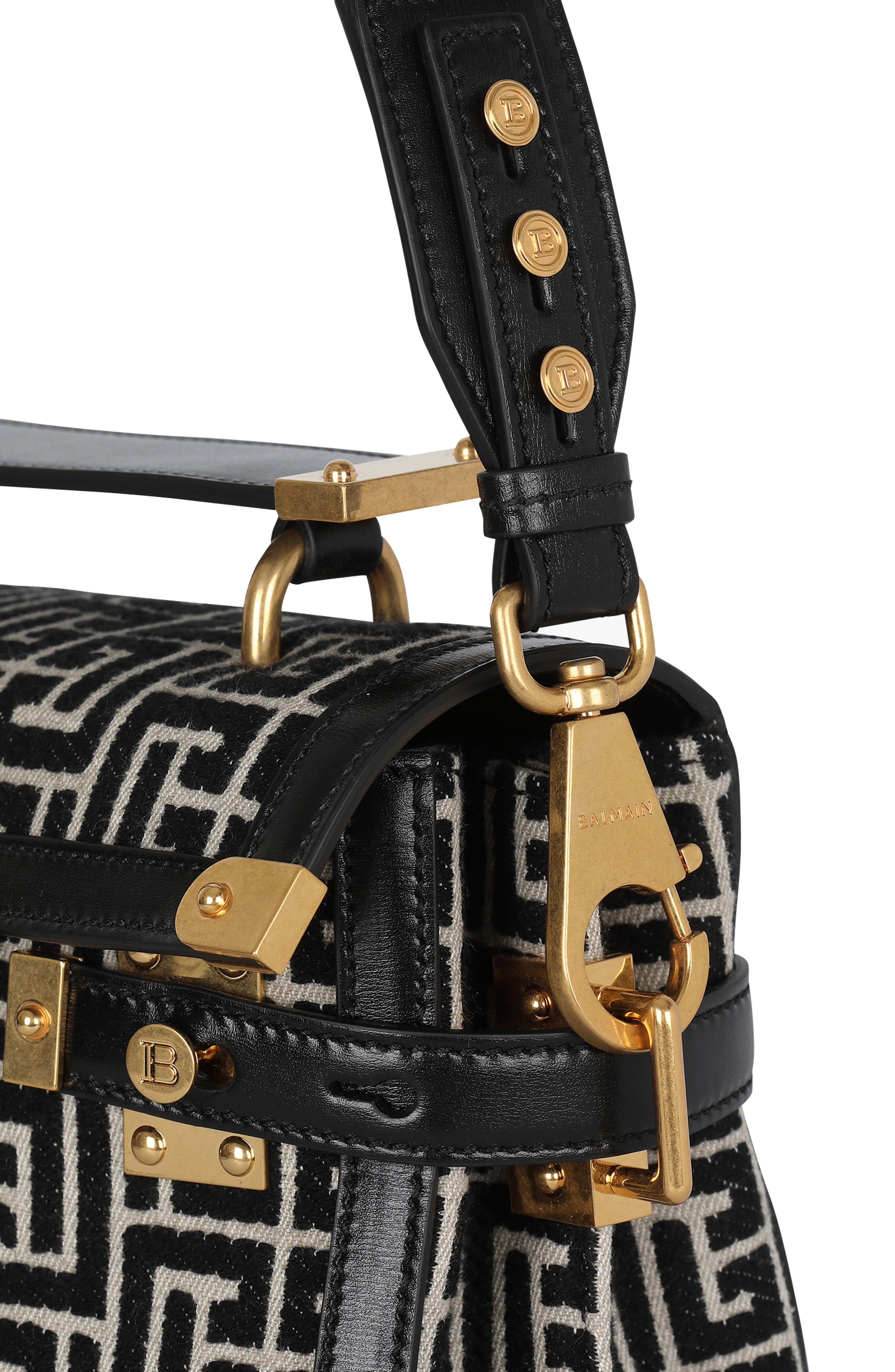 Balmain B-Buzz 23 Monogram Jacquard Top Handle Bag in Ivory/Black at Nordstrom - 4
