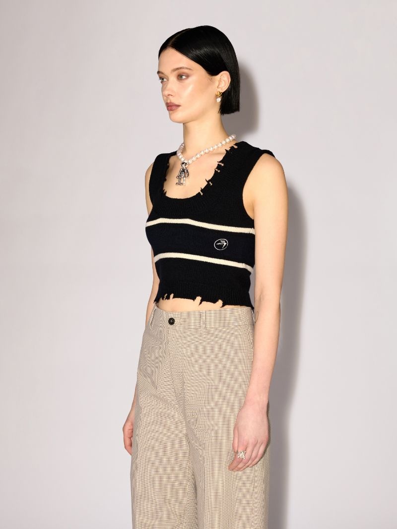 DESTROYED RIB ROUND NECK TOP - 5