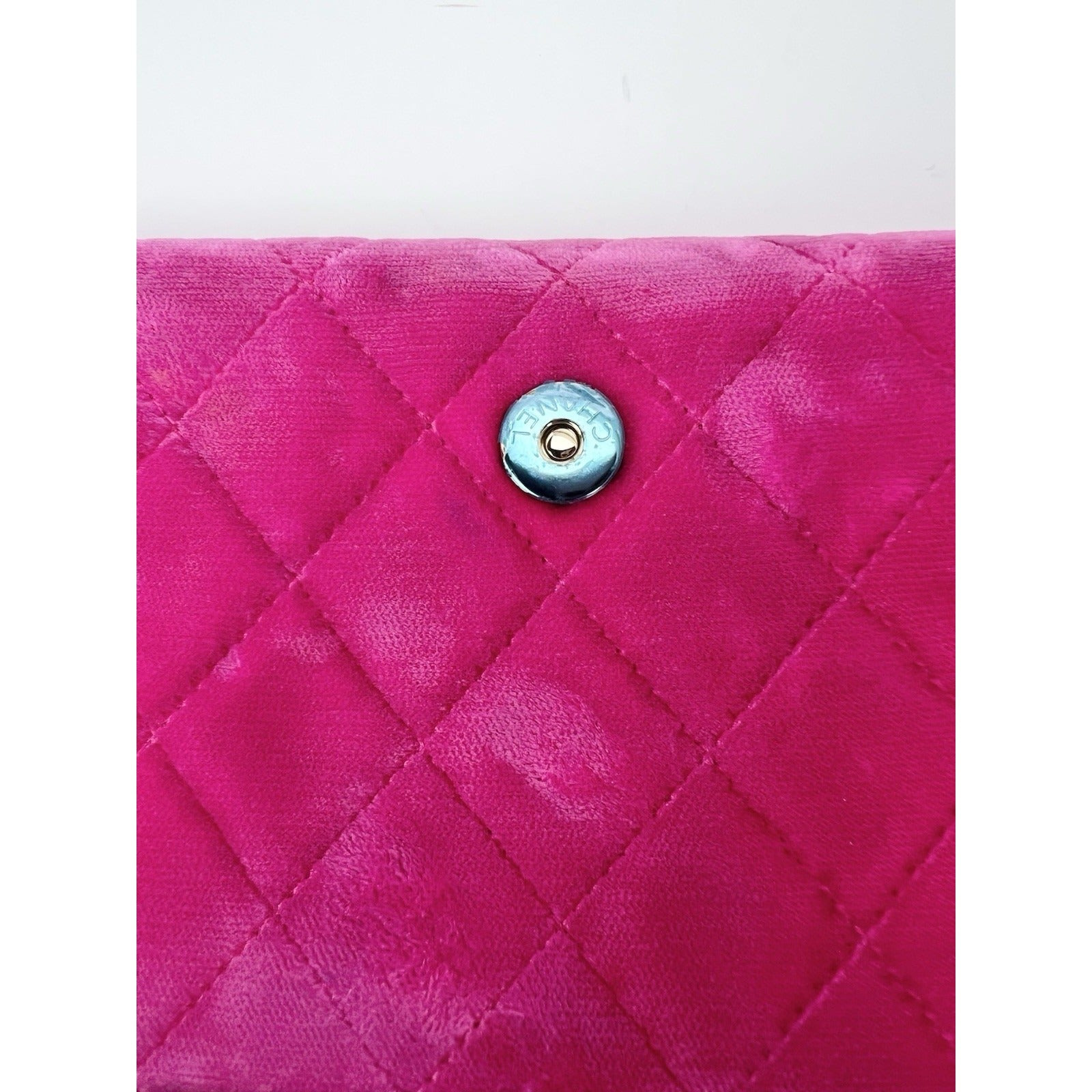 Chanel Velvet Quilted Timeless Fuchsia Wallet on a Chain Clutch Bag - 6