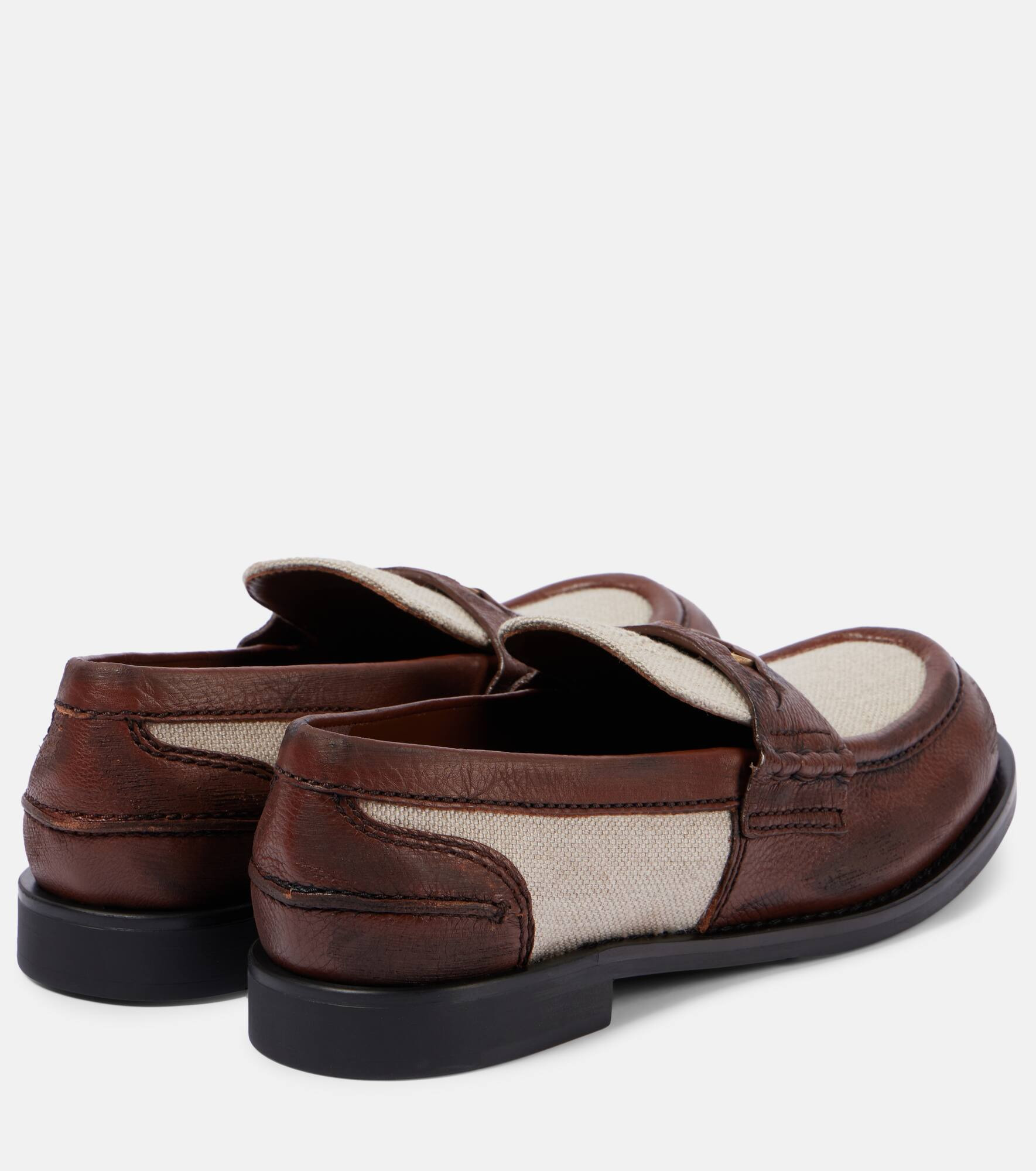 Logo leather-trimmed loafers - 3