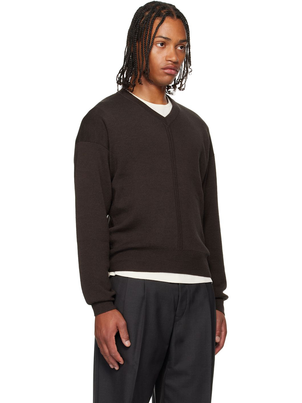 Brown V-Neck Sweater - 2