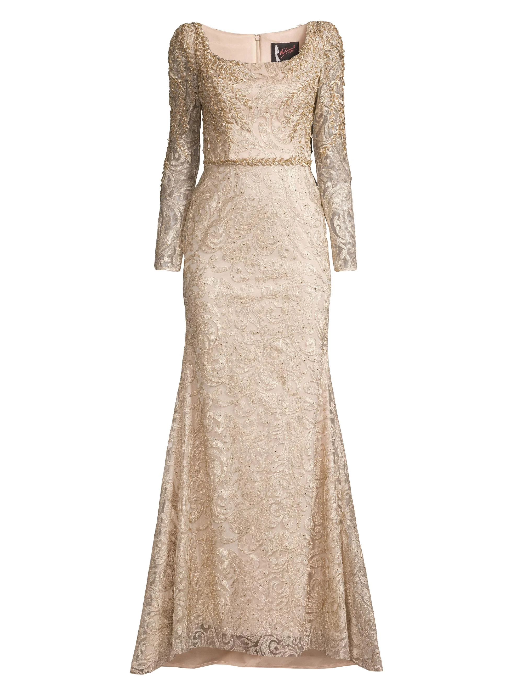 Women's Beaded Lace A-Line Gown - Light Gold - 1
