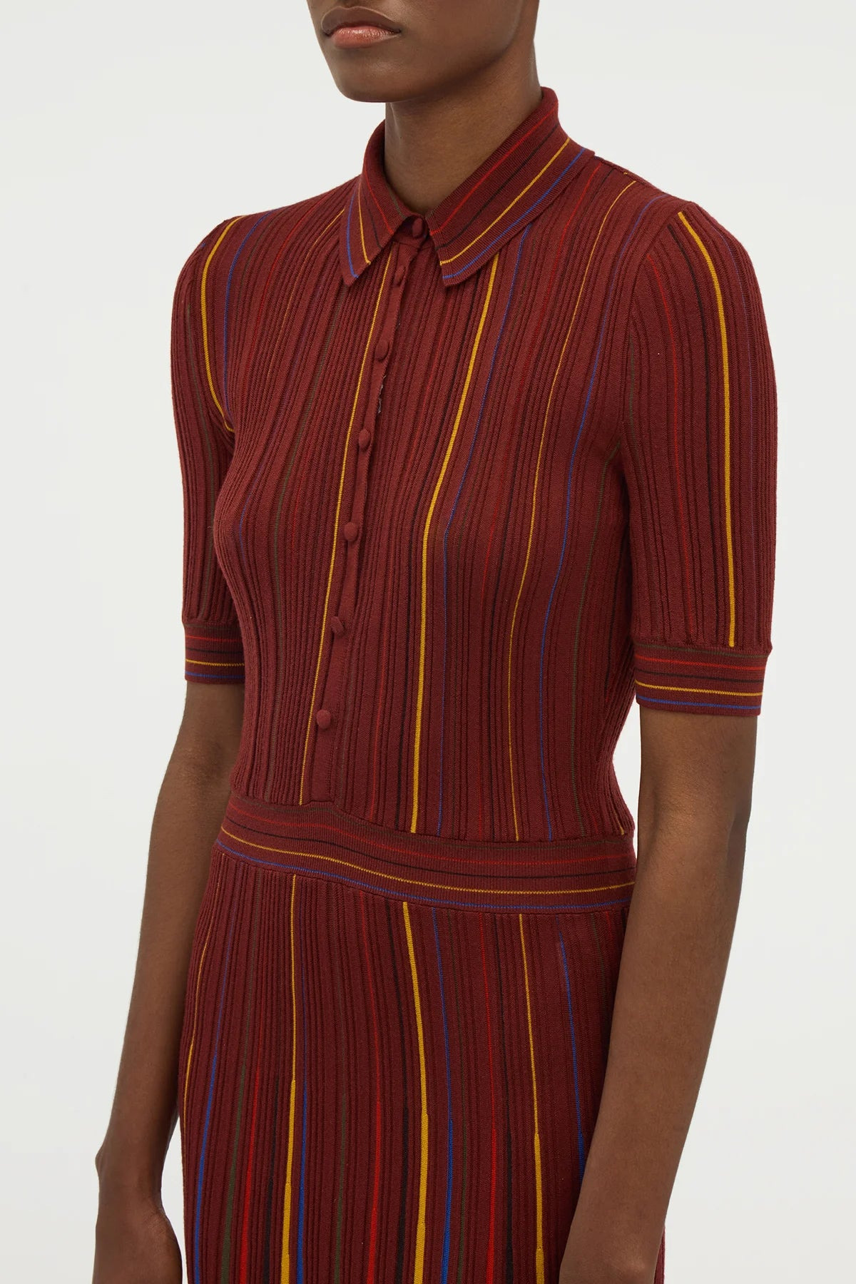 Calypso Pinstripe Knit Midi Dress Burnt Sienna Merino Wool - 6