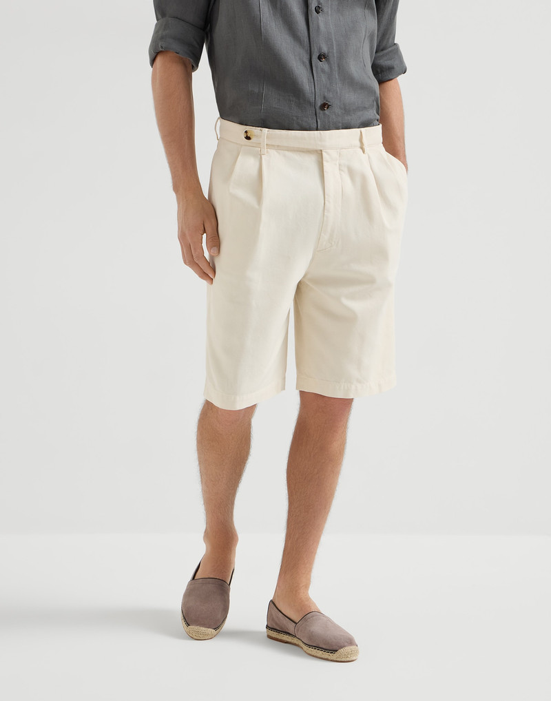 Garment-dyed Bermuda shorts in twisted cotton gabardine with pleats and tabbed waistband 2