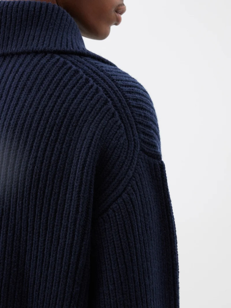 Open-collar ribbed-knit wool-blend sweater 4