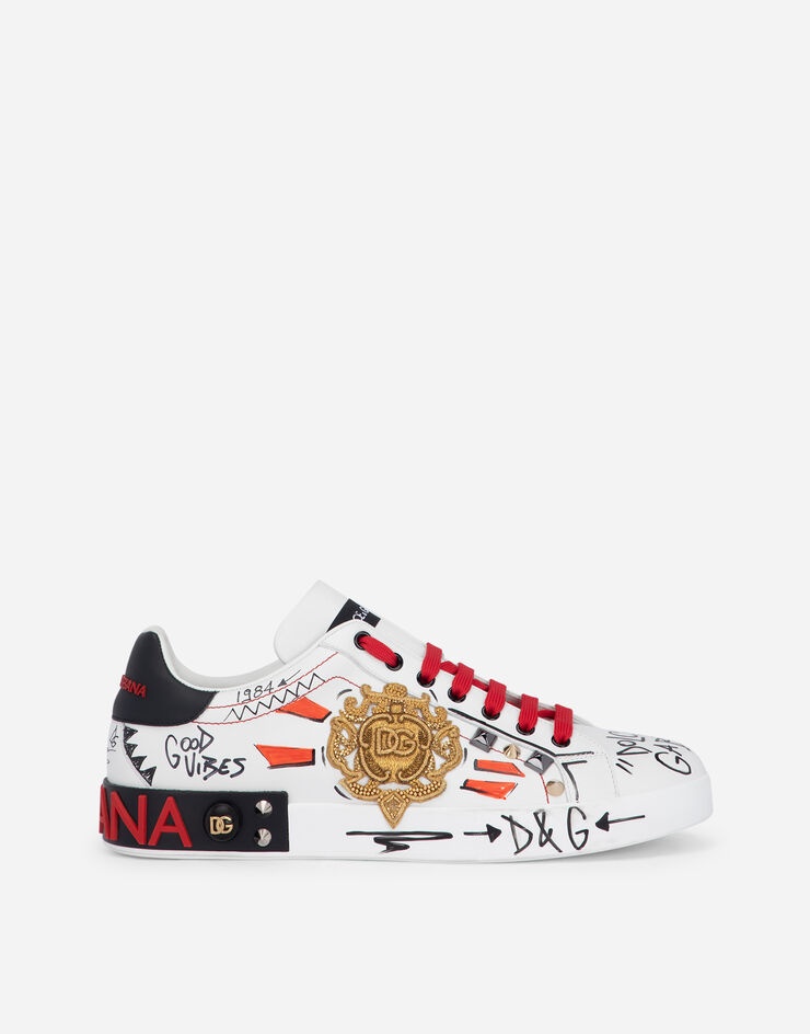 Calfskin Portofino sneakers with embroidery and studs - 1