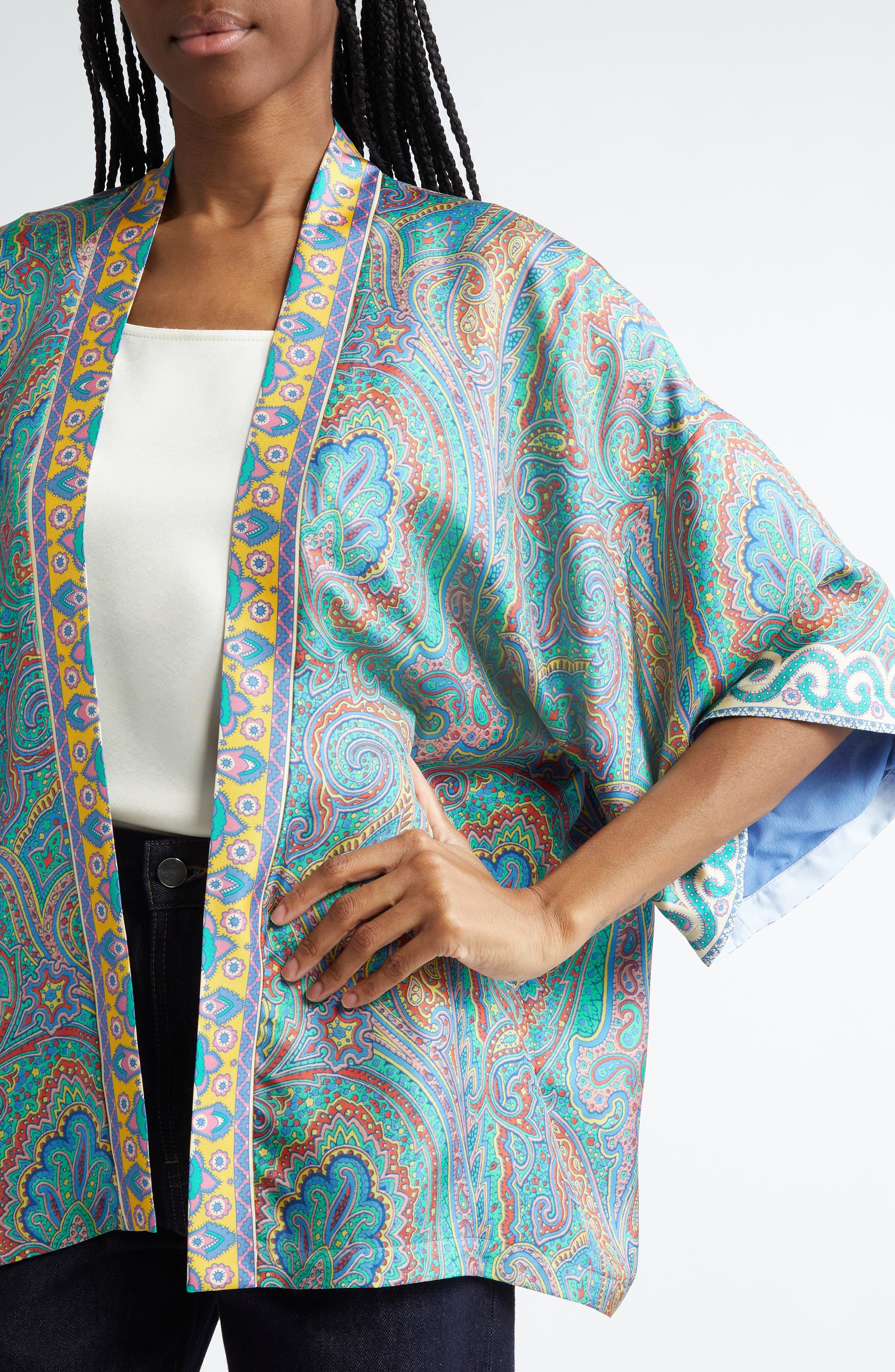 Etro Paisley Silk Cape in Green Print at Nordstrom - 3
