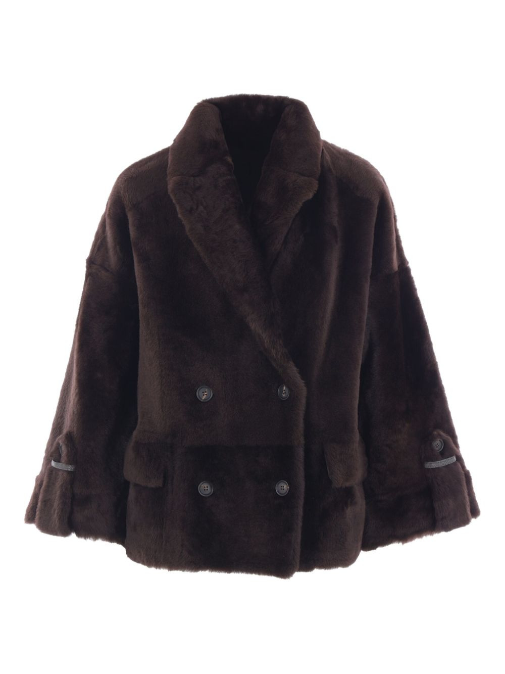 double-breasted leather coat - 1
