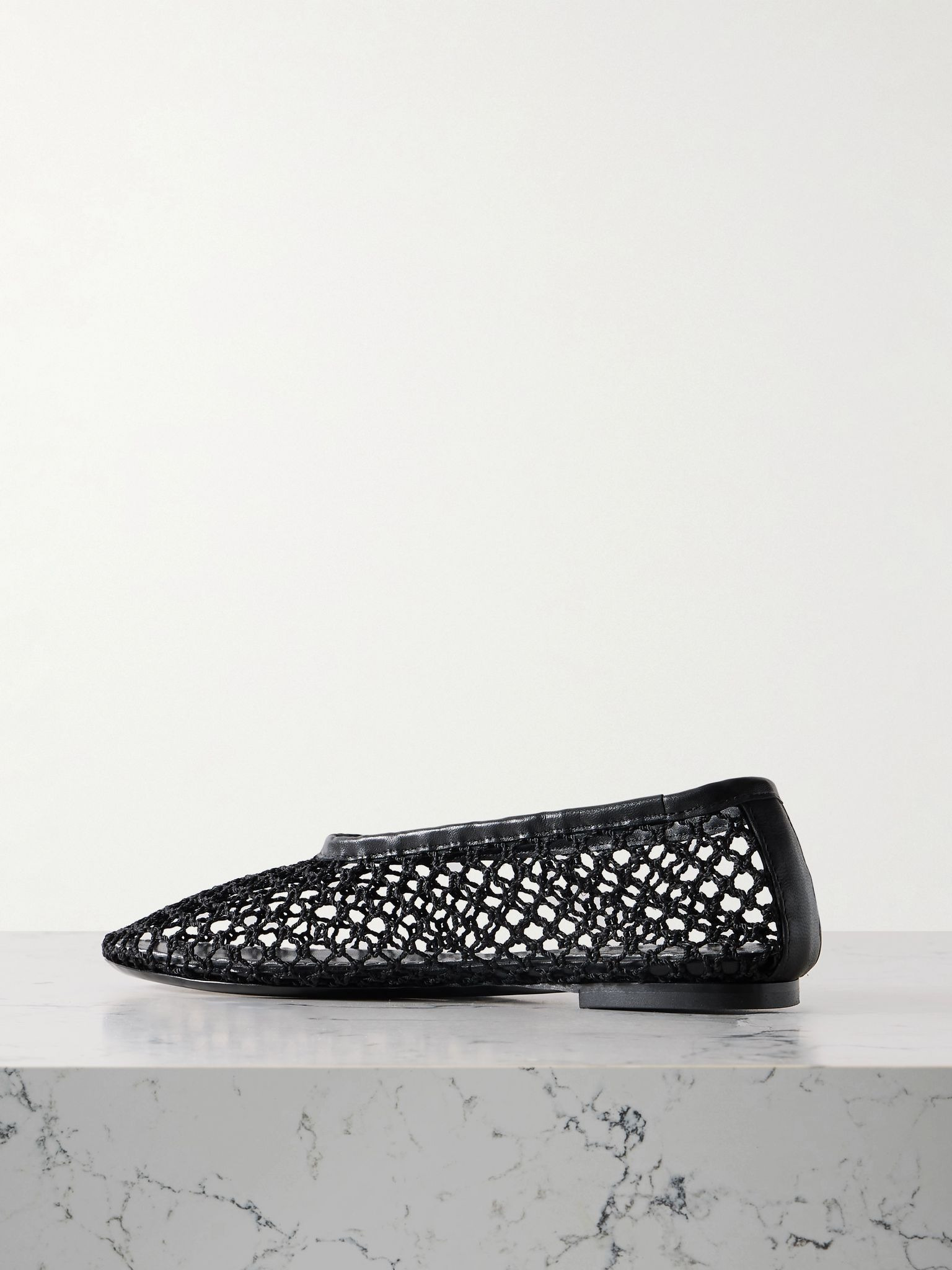 Alba leather-trimmed crochet ballet flats Black - 3