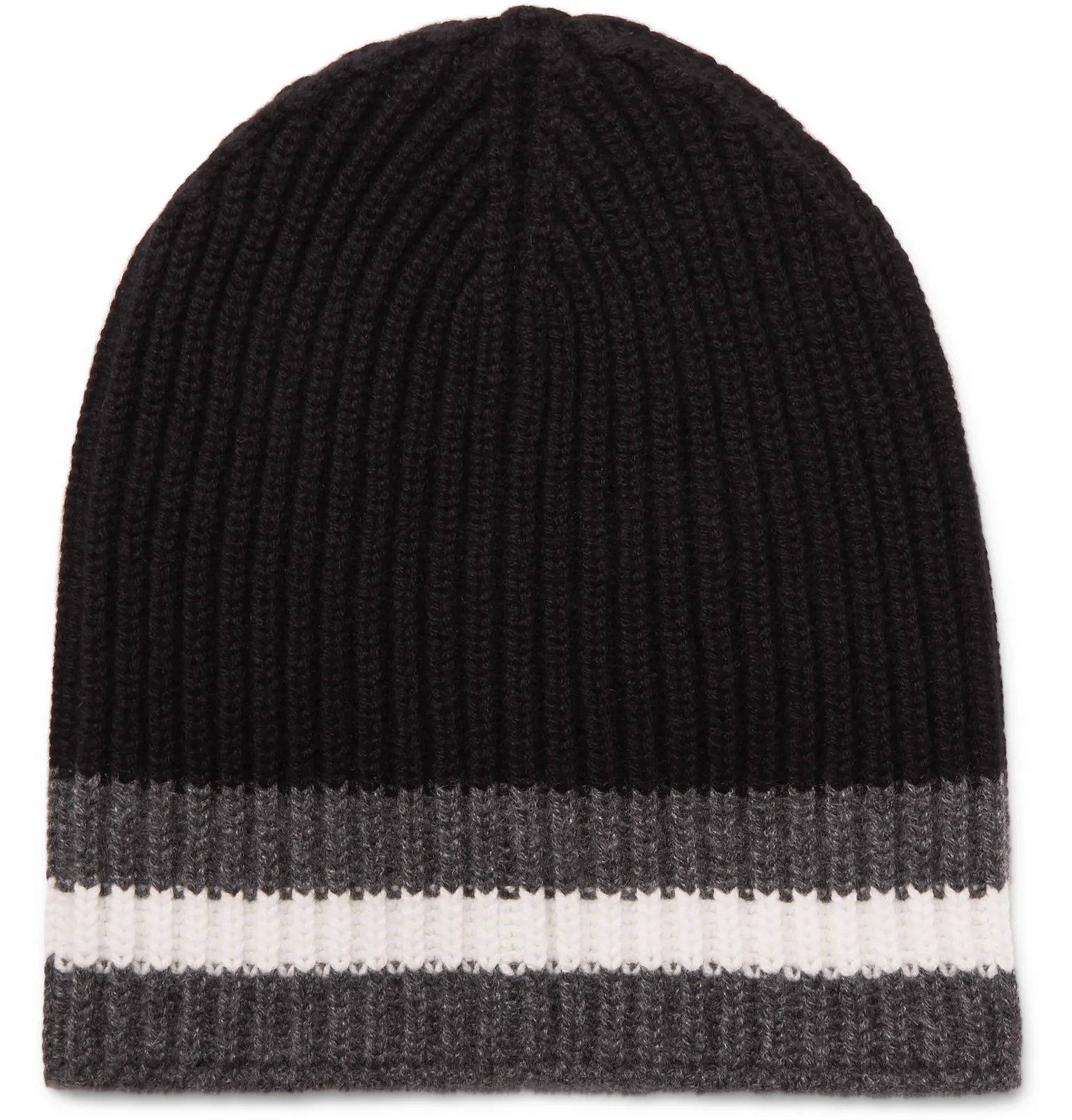 Ribbed Striped Cashmere Beanie - 1