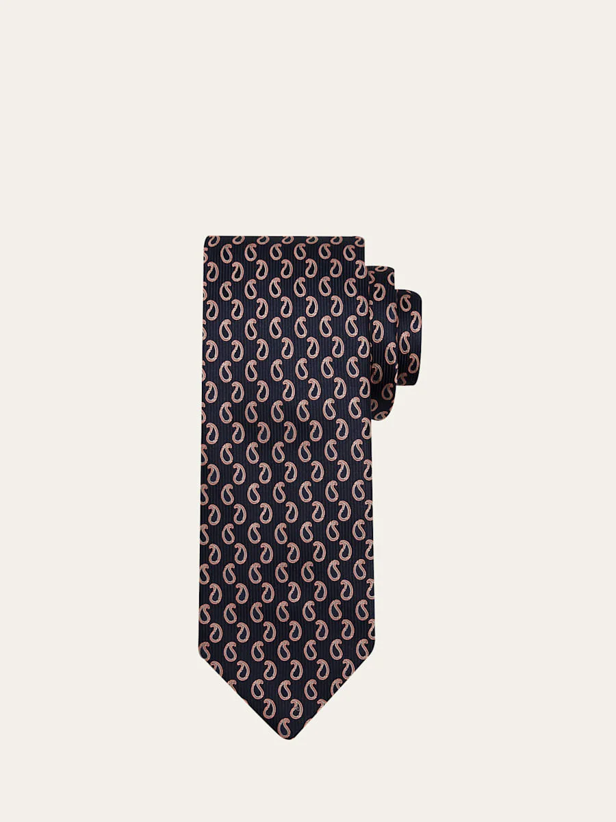 Men's Micro-Paisley Jacquard Silk Tie - 1
