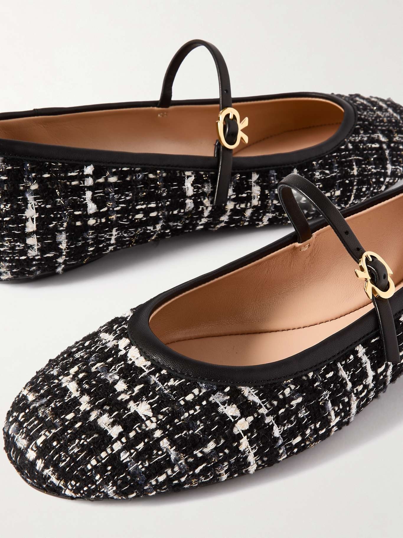 Gianvito Rossi Carla leather-trimmed tweed Mary Jane ballet flats ...
