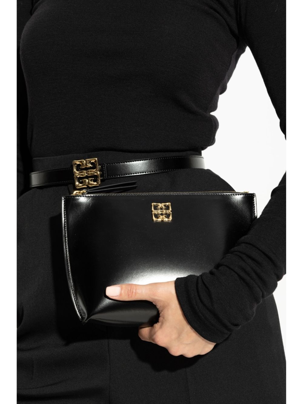 logo-buckle leather clutch bag - 2