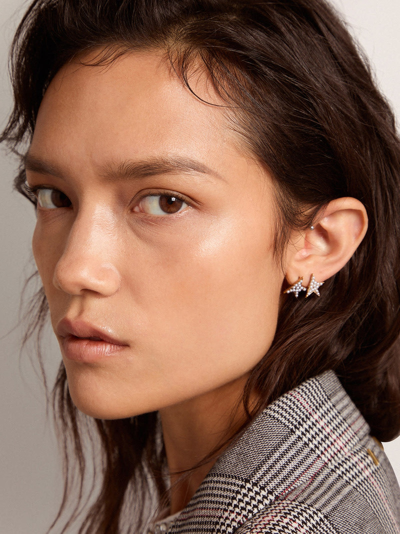 Golden Goose Women's stud earrings in old gold color with decorative beads outlook