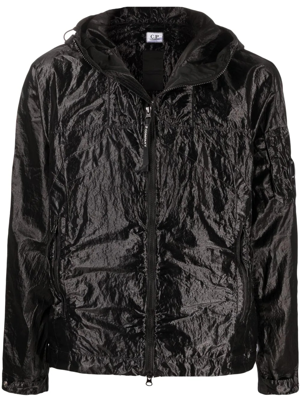 crinkled-effect hooded jacket - 1