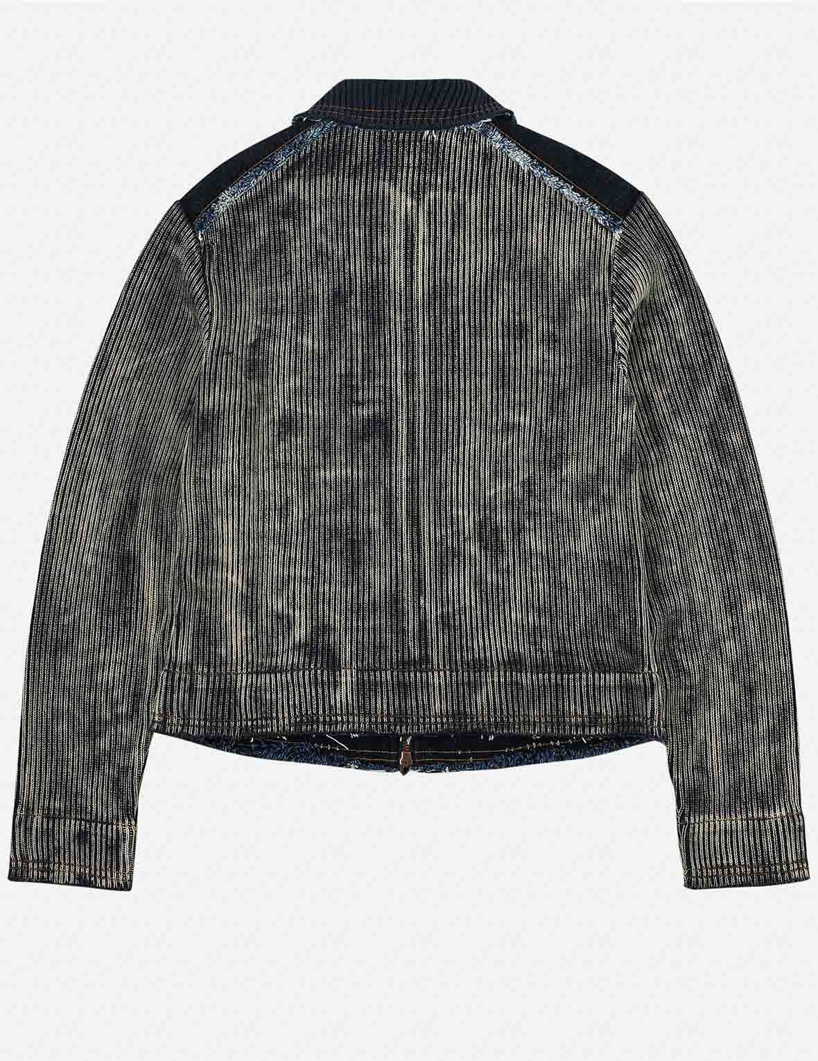 Denim Panelled Fashion Fit Zip-Up Cardigan - 4