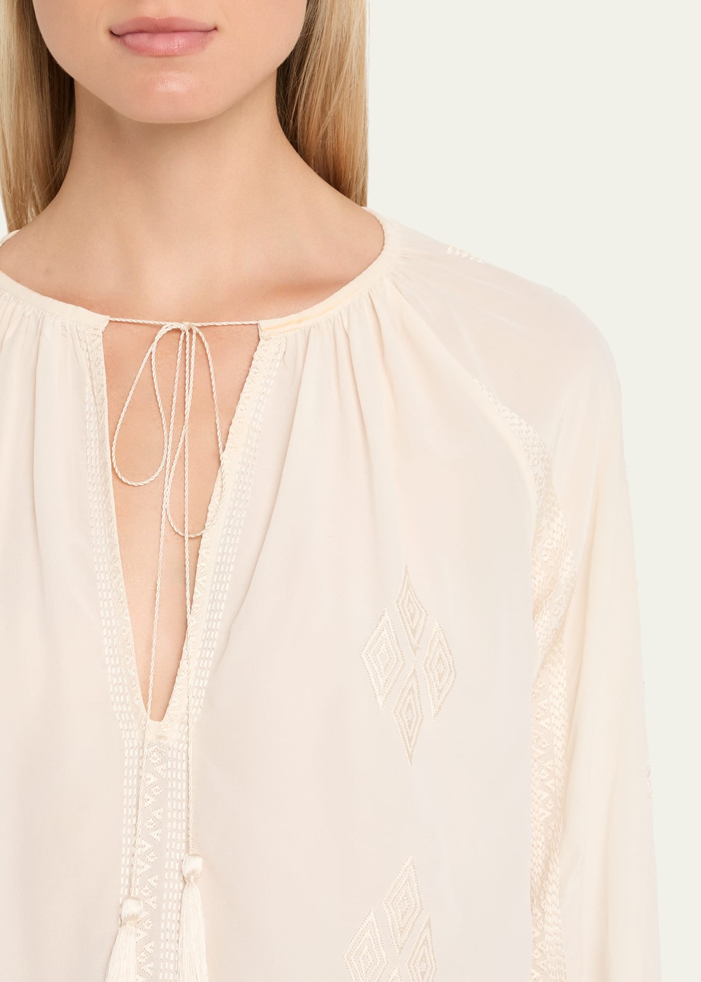 Cristo Embroidered Silk V-Neck Blouse - 5