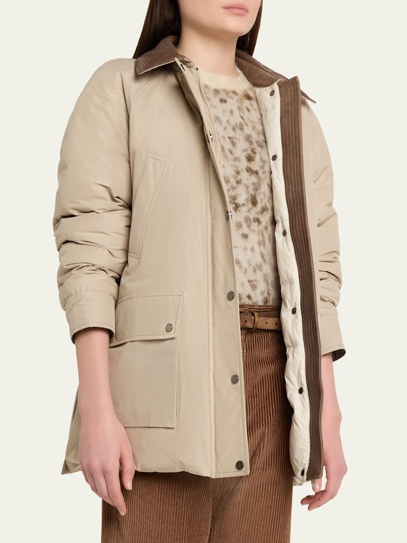 Leather-Collar Padded Cotton Techno Car Coat 4