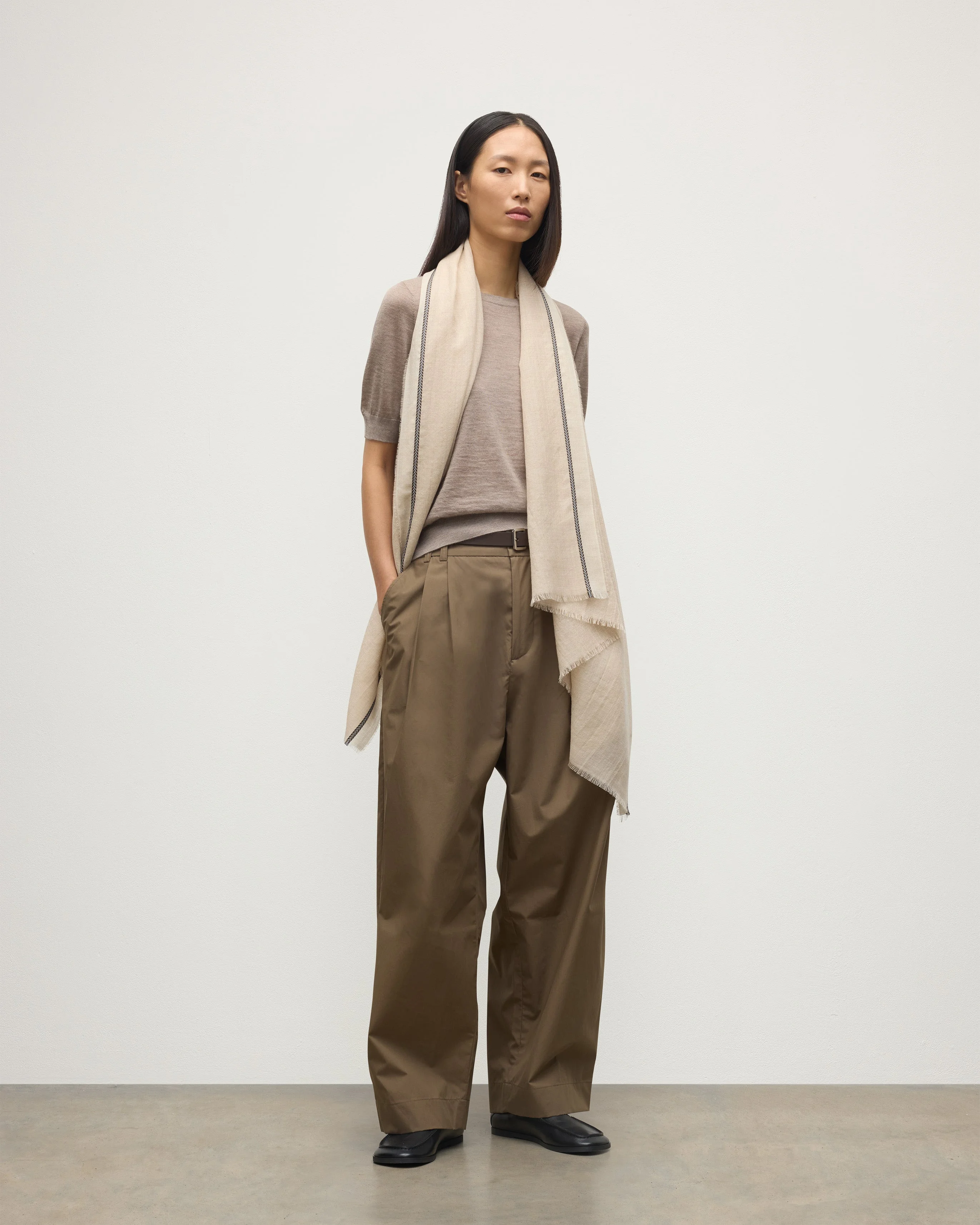 Ives Natural Chevron Border Cashmere Scarf - 1