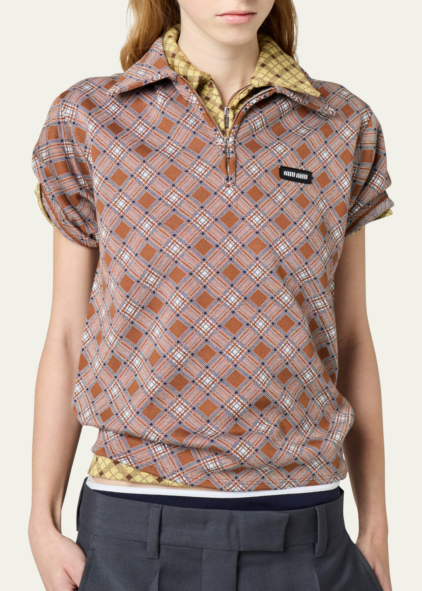 Check Short-Sleeve Polo Top - 4