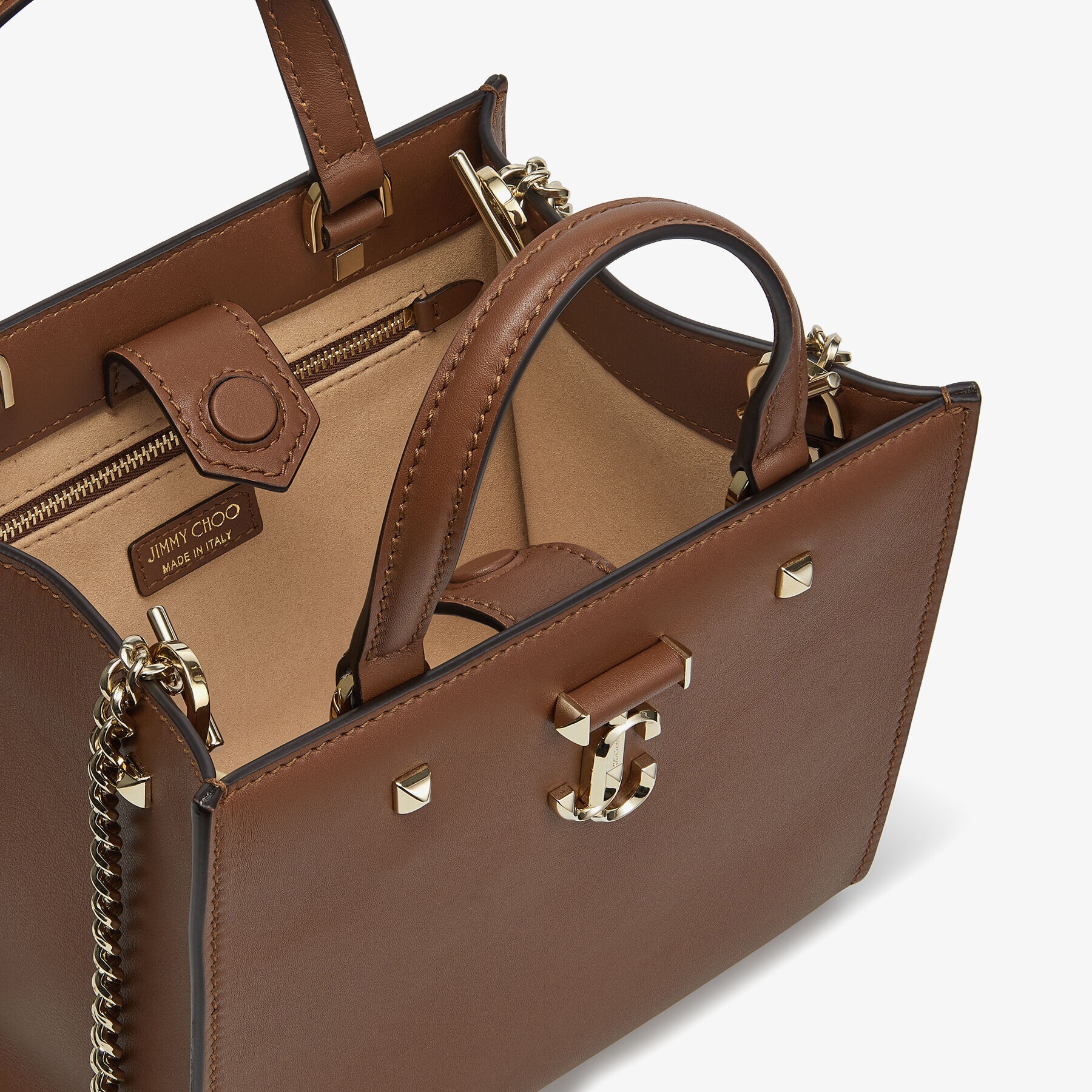Varenne Tote Bag S
Dark Tan Fine Shiny Calf Leather Tote Bag with Light Gold JC Emblem - 3